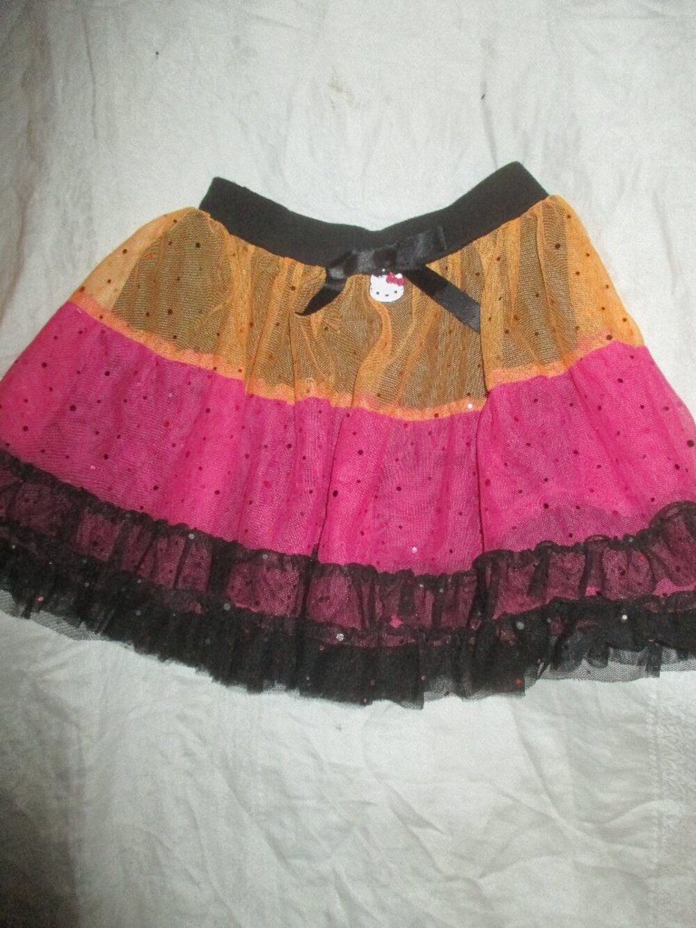 Girls Hello Kitty TUTU Ruffled Skirt Size 6X Orange, Black, Pink